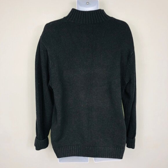 Chaps Sweater Mens L Black Gray Nordic High Neck Henley Pullover - Picture 5 of 9